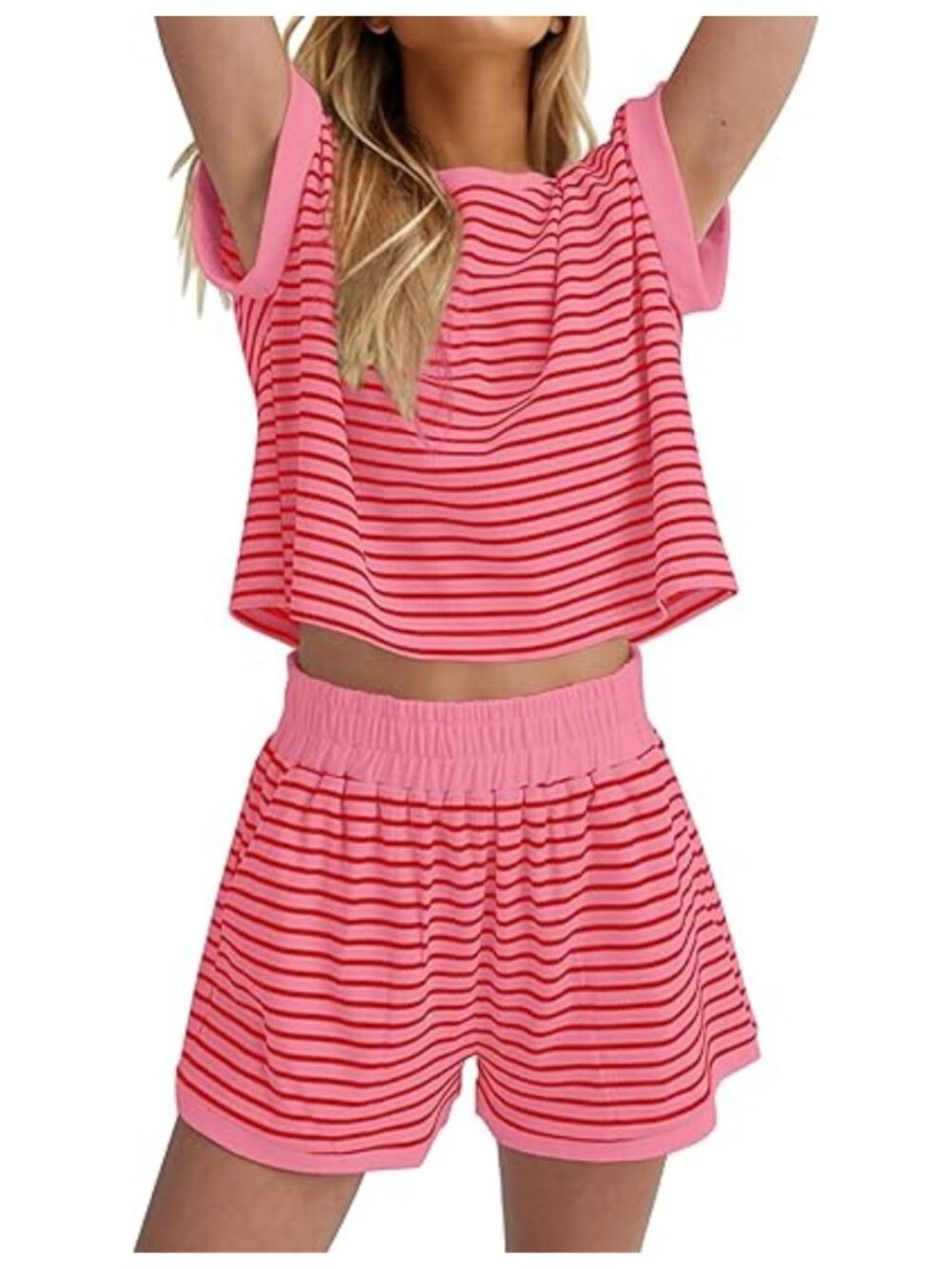 MISSACTIVER Women 2 Piece Striped Lounge Set Shorts Tee Knit Summer Set